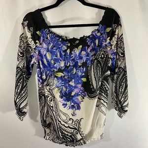 White House Black Market Blue Black & White Blouse